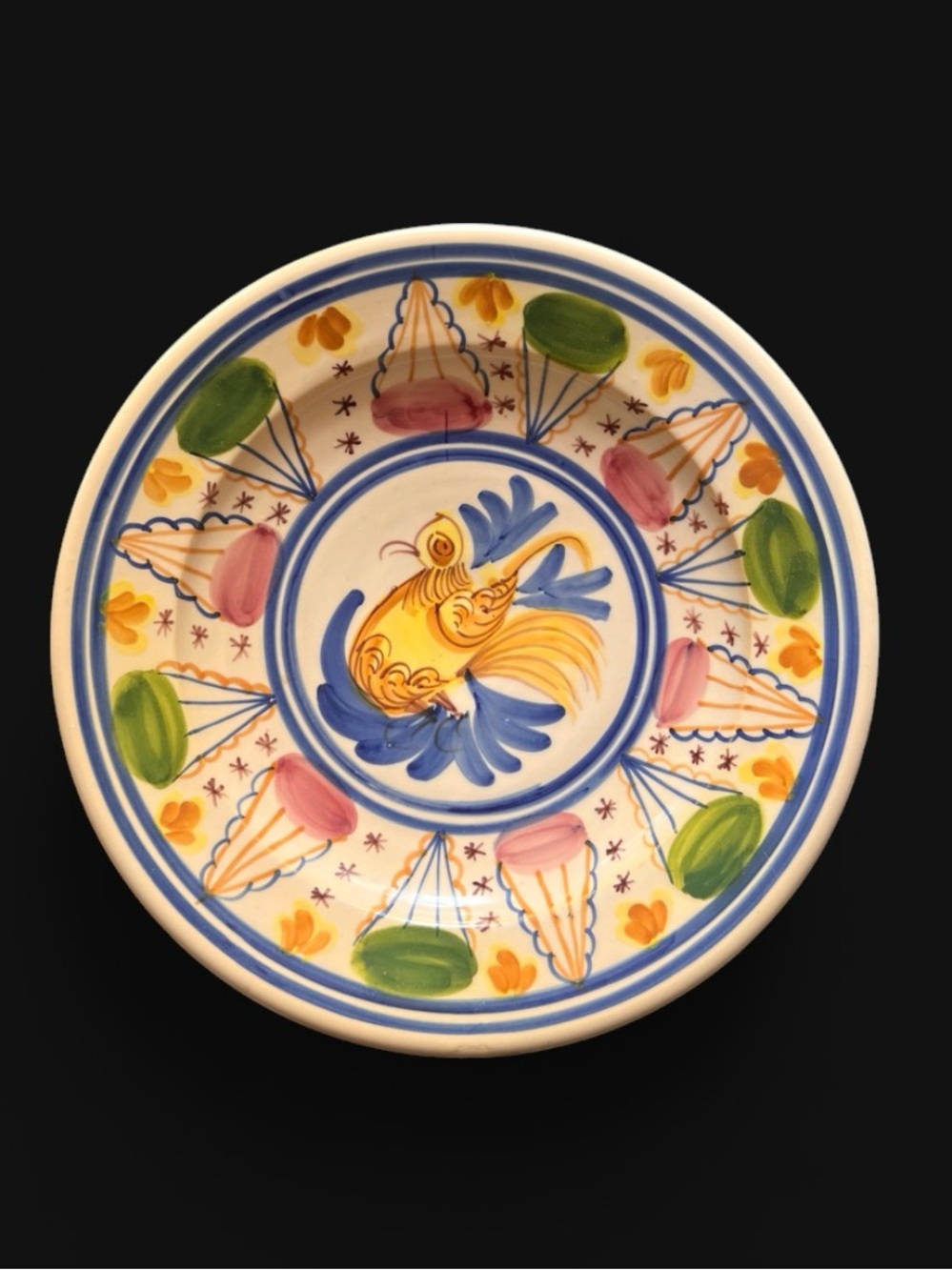 Mid Century hand painted Talavera Spain Faience Majolica Bird Wall Plate 12.25”
